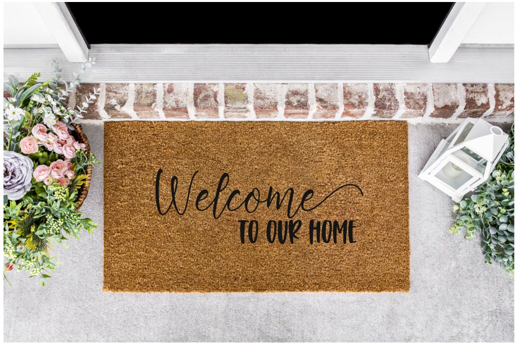 Bienvenido a nuestra alfombra de la puerta principal de | Etsy
