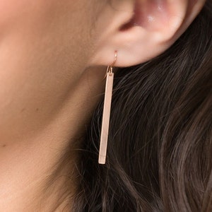 Bar Earrings/Sterling Silver Bar Earrings, Rose Gold Skinny Bar Drop Earrings/Modern Stick Earrings, Hammered Bar Earrings