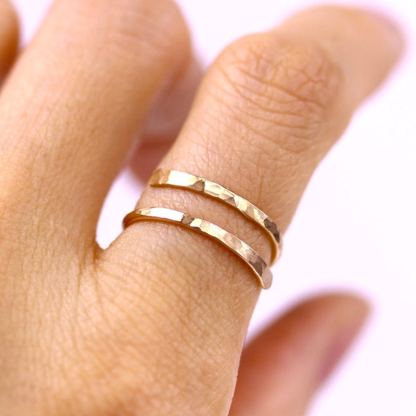 Delicate Hammered Bypass Ring, Gold or Silver or Rose Gold Adjustable Wrap Double Ring, Handmade Wire Ring, Knuckle Midi Toes Jewelry