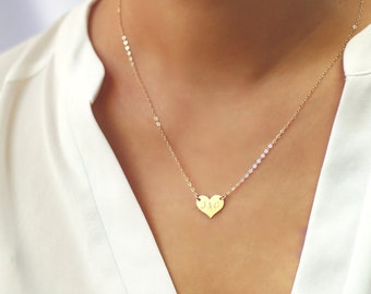 Initial Necklace, Gold Heart Necklace, Personalized Monogram Necklace, Letter Pendant Necklace, Minimalist Jewelry, Gift for Her