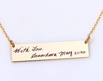 Actual Signature Bar Necklace, Personalized Handwritten Jewelry, Multiple Lines Handwriting Bar Necklace, Engraved Grief Memorial Necklace