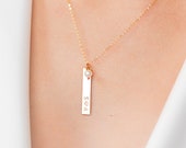 Name Plate Necklace, Personalized Gold Vertical Bar Necklace, Rose Gold Roman Numerals Bar Necklace, Birthstone Jewelry