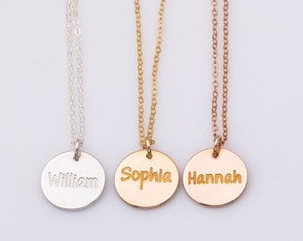 Engraved Disc Necklace, Large Circle name Tag Necklace,   Custom Name, Children Names, Birthday gift, Christmas gift, Black Friday sale