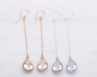 Elegant CZ Dangle Earrings, Cubic Zirconia Drop Earrings, Bridesmaid Gift for Women, Gift for Her, Gold Silver Earrings
