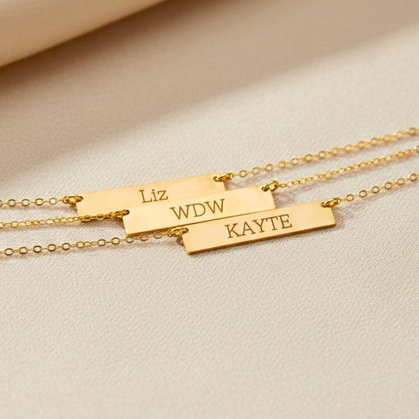 Double Sided Gold Bar Necklace – Personalized Nameplate Necklace with Custom Engraving, Minimalist Double Sided Bar Necklace – Jewelry Gift