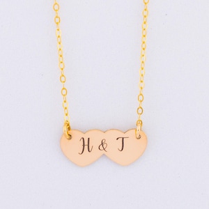 Personalized Double Heart Pendant Necklace, Couples Initial Heart Jewelry, Valentine's Gift For Her, Gift for Wife, Custom Lover Gift