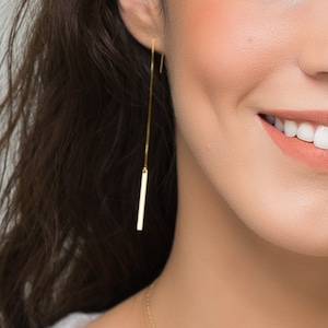 Dangle Bar Earrings, Bar Threader Earring, Bar Earring, Long Earrings, Dangling Earrings, Gold Long Earrings, Theader Earrings, Women Gifts