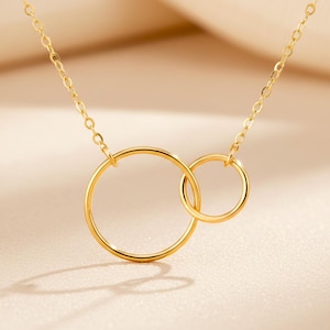Interlocking Circle Necklace, Double Circle Pendant Necklace, Entwined Ring Necklace, Minimalist Gift for Her, Couple Sister Necklace
