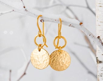 Double Circle Earrings, Hammered Double Disc Earrings, Two Coin Dangle Jewelry, Statement Drop Earrings for Women, Gift for Her