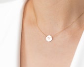 Custom Initial Necklace, Solitary Tiny Disc Charm Sterling Silver Necklace, Simple Daily Jewelry, Birthday, Bridesmaid Necklace