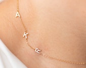 Sideways Initial Necklace, Personalized Gold Letter Necklace, Multiple Tiny Monogram Charm Jewelry, Bridesmaid Gifts