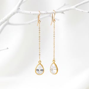 Elegant CZ Dangle Earrings, Cubic Zirconia Drop Earrings, Bridesmaid Gift for Women, Gift for Her, Gold Silver Earrings