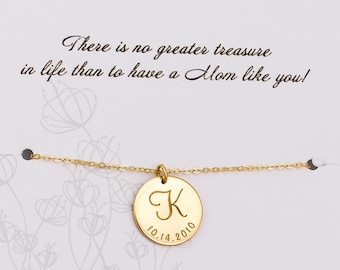 Mother Necklace with Kids Initial - Gold Initial Pendant Necklace - Date Necklace for Women - Mother Day Jewelry and Card - Sister Necklace