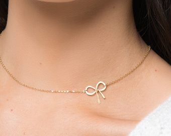 Bow Necklace, Ribbon Knot Pendant Necklace, Tie the Knot Choker Minimalist Jewelry Gift for Women, Bow Tie Necklace, Best friends