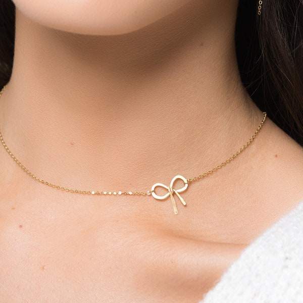 Bow Necklace, Ribbon Knot Pendant Necklace, Tie the Knot Choker Minimalist Jewelry Gift for Women, Bow Tie Necklace, Best friends