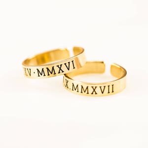 Personalized Bar Band Ring, Gold or Silver or Rose Gold Fill Stacking Ring, Dainty Engraved His and Her Name Ring, GPS Roman Numerals Ring image 2