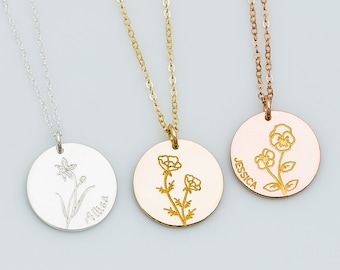 Birth Month Flower Necklace • Personalized Flower Necklace • Gift for Her • Mother Necklace Gold, Silver, Rose Gold Necklace