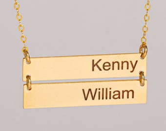 Multiple Name Necklace, Personalized 1 2 3 4 Horizontal Name Plate Necklace, Delicate Initial Bar Necklace Gold, Silver, Rose Gold