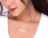 Long Bar Necklace, Personalized Engraved Nameplate Necklace, CZ Diamond Jewelry, Skinny Gold Name Bar Necklace, Quote, Meaningful Gift