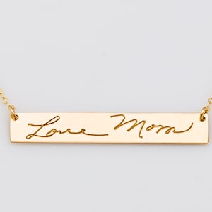 Actual Handwritten Bar Necklace, Personalized Signature Jewelry, Handwriting Necklace, Engraved Memorial Necklace, Grief Jewelry