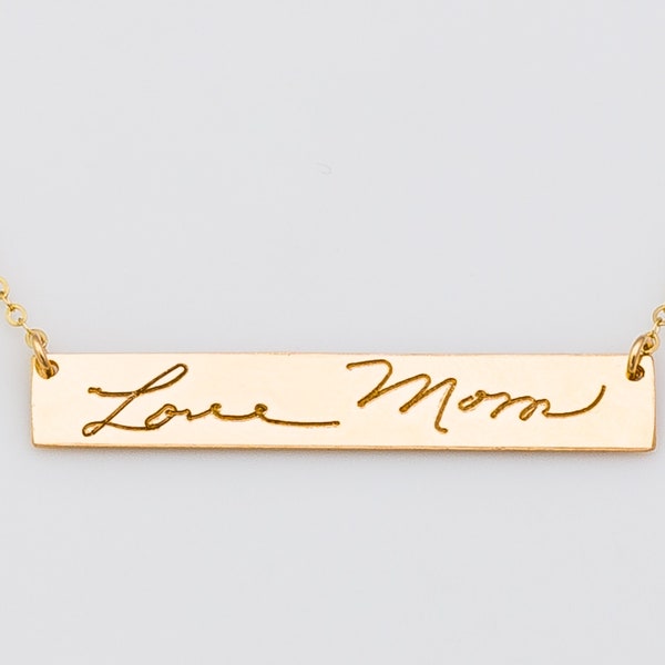 Actual Handwritten Bar Necklace, Personalized Signature Jewelry, Handwriting Necklace, Engraved Memorial Necklace, Grief Jewelry