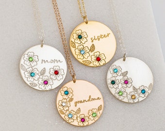 Collier de fleurs de naissance, bijoux personnalisés avec plusieurs pierres de naissance, collier de fleurs du mois de naissance, cadeau pour maman, collier de grand-mère, cadeau de Noël