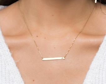 Personalized Horizontal Bar Necklace, Custom Initial or Name Necklace, Minimalist Gold Name Bar Necklace - Custom Jewelry Gift for Women