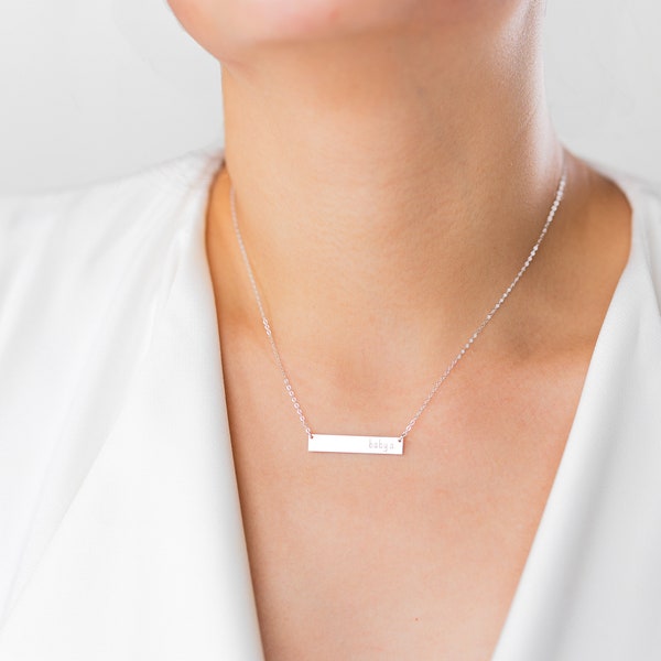 Personalized Name Bar Necklace – Custom bar Initial Pendant Necklace, Engrave Nameplate Necklace – Horizontal Bar Pendant Jewelry Gift