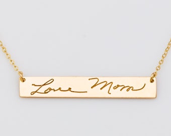 Actual Handwritten Bar Necklace, Personalized Signature Jewelry, Handwriting Necklace, Engraved Memorial Necklace, Grief Jewelry