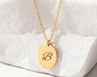 Personalized Initial Oval Necklace, Custom Engraved Name or Initial  Pendant, Minimalist Gold Necklace – Jewelry Gift for Her