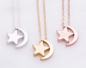 Moon And Star Necklaces, Bridesmaid necklace, Celestial jewelry, Gift for Her, Minimalist pendant