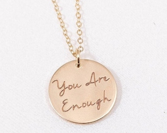 Double Sided Circle Pendant Jewelry, Custom Affirmation Necklace, Selflove Jewelry, Gift For Wife, Meaningful Courage Jewelry