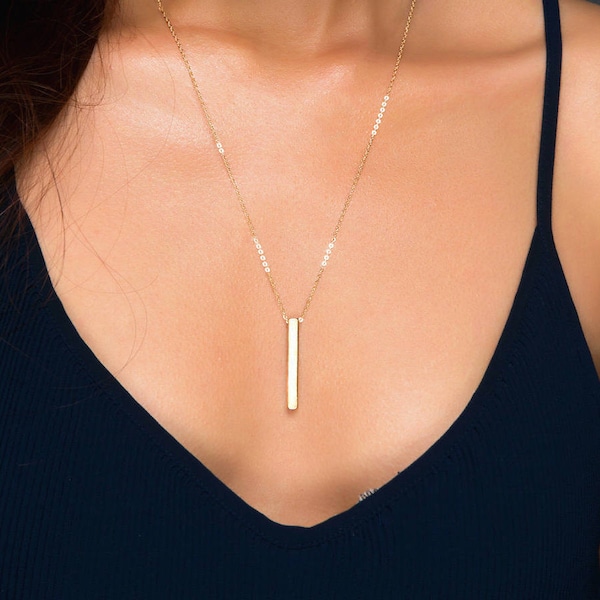 Custom 4-Sided Bar Necklace, Personalized 3D Bar Necklace, Engraved Vertical Bar Necklace – Custom Name, Initial, or Date Jewelry Keepsake