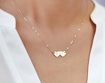 Personalized Double Heart Necklace, Engraved Couple’s Heart Necklace, Gold Double Heart Pendant – Anniversary or Valentine’s Gift