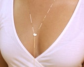 Delicate Layered Necklace and Tiny Initial Heart Necklace, Tiny Bead, Long Lariat Necklace Gold, Bar Drop Lariat Necklace Silver
