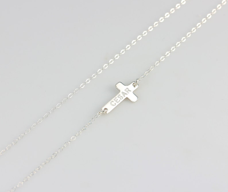 Personalized Name Cross Necklace Sideways Cross Pendant Necklace Engraved Nameplate Necklace Gold Silver Rose Gold Minimal Jewelry
