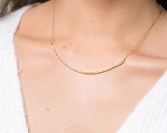 Skinny Curved Bar Necklace, Silver Thin Curve Bar Necklace, Layering Jewelry, Gold Delicate Necklace