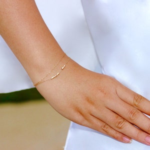 Delicate Tiny Tube Bar Bracelet, 14K Gold Fill Double Chain or Sterling Silver Stacking Bracelet, Minimalist Jewelry, Two Strands Bracelet
