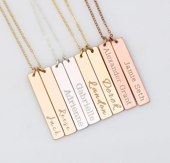 Double Nameplate Necklace Gold Vertical 