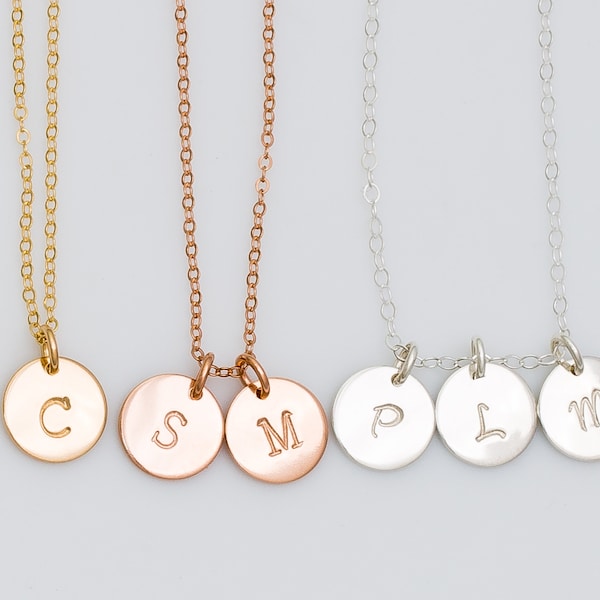 Multiple Letter Necklace, Custom Initial Charm Necklace, Minimal Jewelry for Women, Grandma Necklace, Disc Pendant Necklace