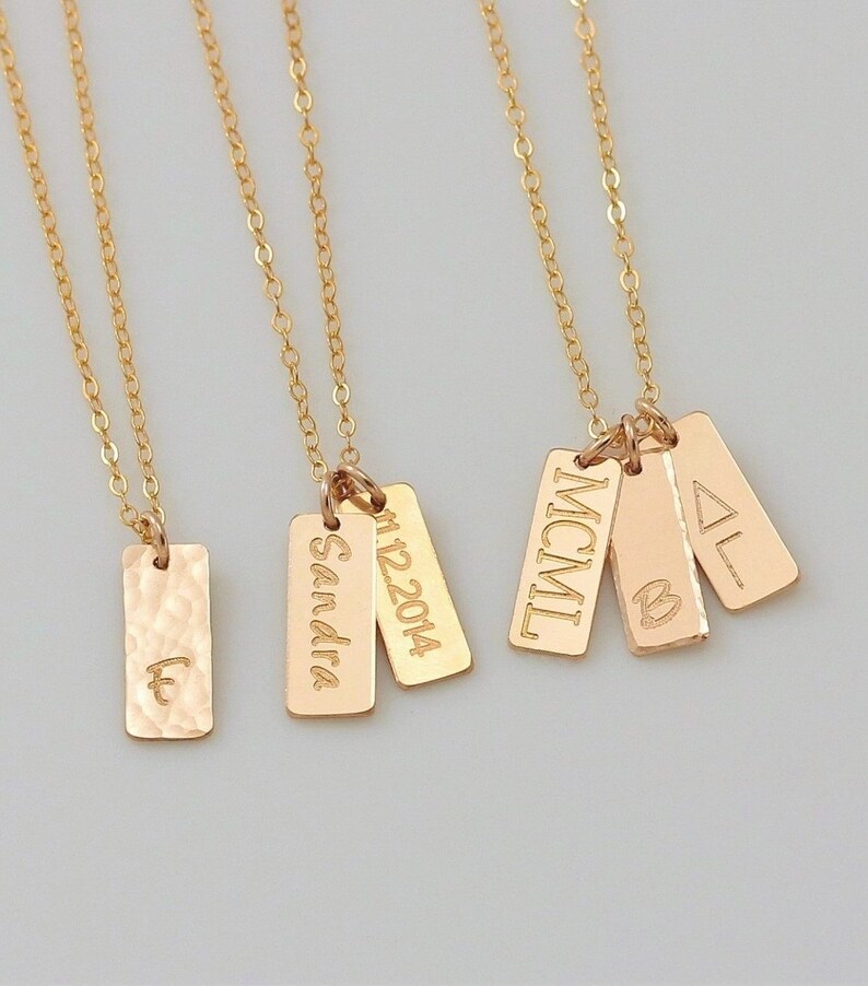 14k Gold Name Bar Necklace Personalized Vertical Pendant Delicate Silver Nameplate Rose Jewelry