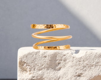 Delicate Hammered Triplet Wrap Ring Gold, 925 Silver or Rose Gold Adjustable  Bypass Ring, Handmade Wire Ring, Midi Toe Knuckle Jewelry