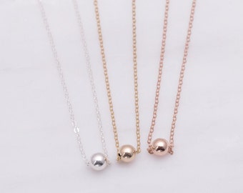 Dainty Floating Ball Pendant Necklace Delicate Gold Tiny Bead Necklace, Small Silver Ball Necklace, Layering Rose Gold Pendant Jewelry