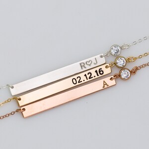 Long Bar Necklace, Personalized Engraved Nameplate Necklace, CZ Diamond Jewelry, Skinny Gold Name Bar Necklace, Quote, Meaningful Gift image 3