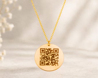 Collier avec code QR personnalisé, cadeau commémoratif, collier gravé sur mesure en or, argent ou or rose, bijou à message scannable, cadeau de Noël