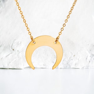 Gold Crescent Moon Necklace, Silver Small Double Tusk Pendant Necklace, Rose Gold Upside Down Moon Charm Layering Boho Jewelry