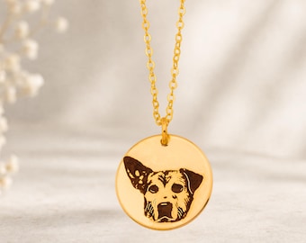 Collier personnalisé pour animal de compagnie - Pendentif véritable contour d'animal de compagnie gravé, collier commémoratif personnalisé - Bijoux contour photo chien chat - Cadeau pour amoureux des animaux de compagnie