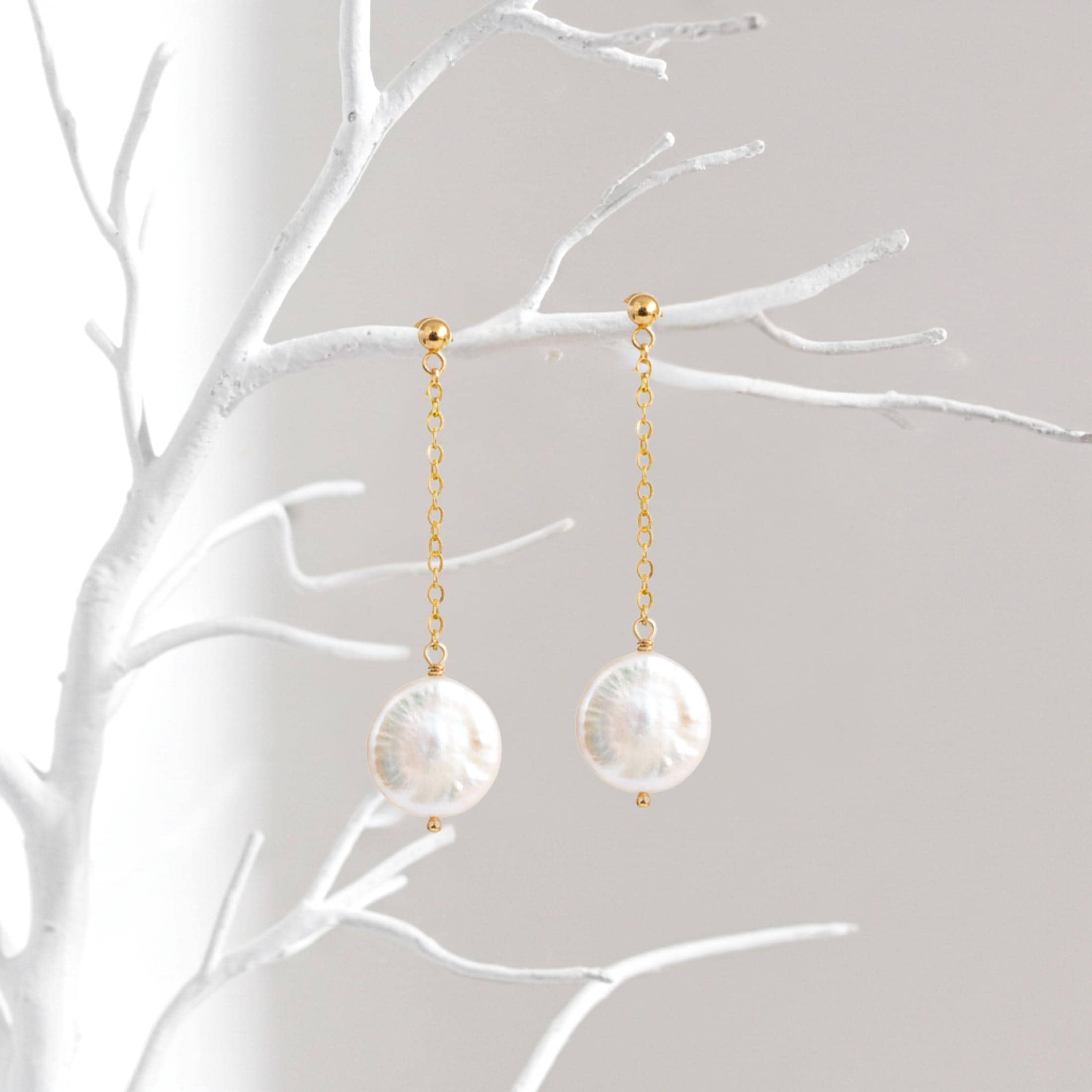 Threader Coin Pearl Earrings
