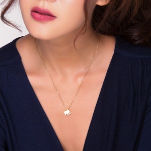 Small Elephant Necklace, Gold Lucky Charm Initial Necklace, Personalized Monogram Elephant Jewelry, Silver or Rose Gold Sister Necklace