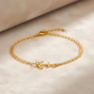 Small Anchor Bracelet with Double Thin Chains, Delicate Gold Anchor Bracelet, Silver or Rose Gold Nautical Jewelry, Gift for Her